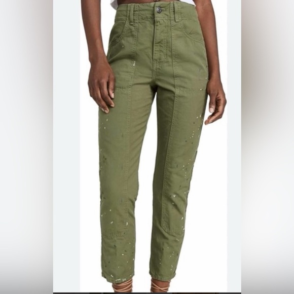 Veronica Beard Pants - Veronica‎ Beard Jeans Olive Green Paint Splatter Carpenter Pants Size 25